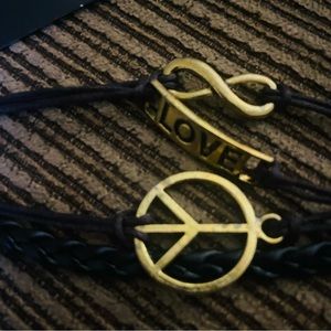 Leather bracelet accents 8 inch adjustable peace infinity love